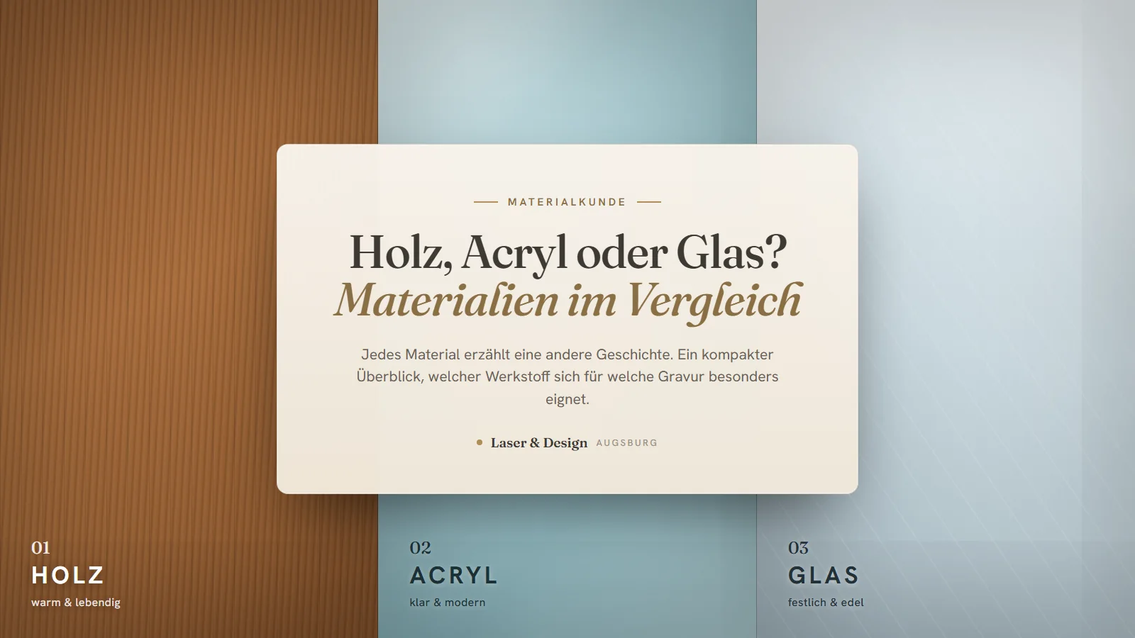 Holz, Acryl und Glas im Vergleich – Titelbild zum Materialkunde-Beitrag von Laser & Design